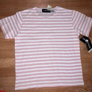Vintage Sag Harbor Pink and White Striped T-Shirt S